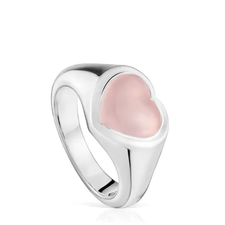 Online Bague chevalière cœur et calcédoine rose Bold Motif Bagues En Argent