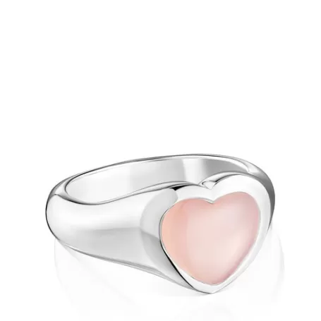 Online Bague chevalière cœur et calcédoine rose Bold Motif Bagues En Argent