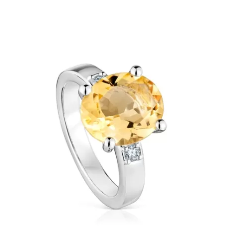 Clearance Bague en avec diamants et citrine Basic Colors Bagues En Argent | Bagues Grands