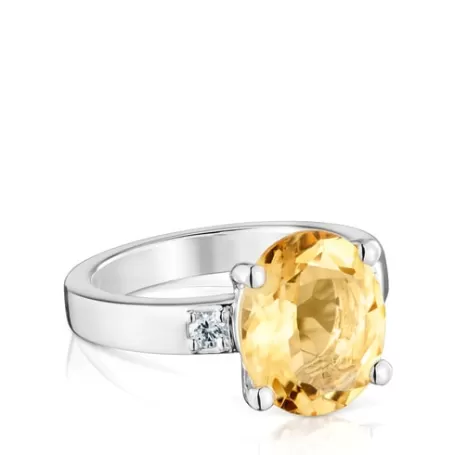 Clearance Bague en avec diamants et citrine Basic Colors Bagues En Argent | Bagues Grands