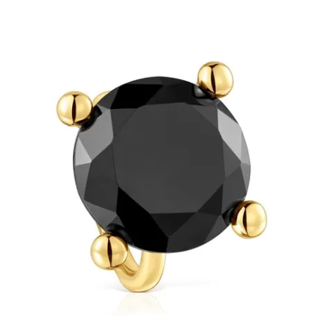 Clearance Bague en argent plaqué or 18 ct et onyx grande Color Black Bagues Grands