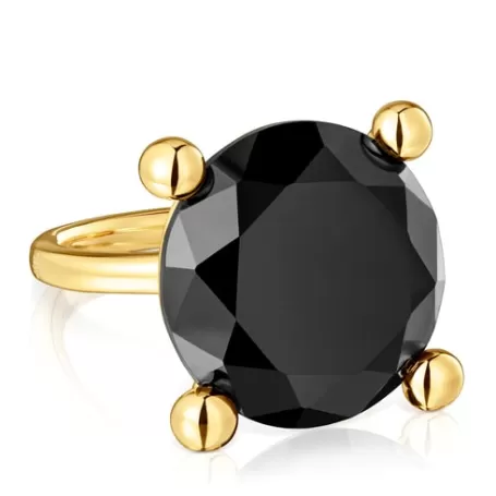 Clearance Bague en argent plaqué or 18 ct et onyx grande Color Black Bagues Grands