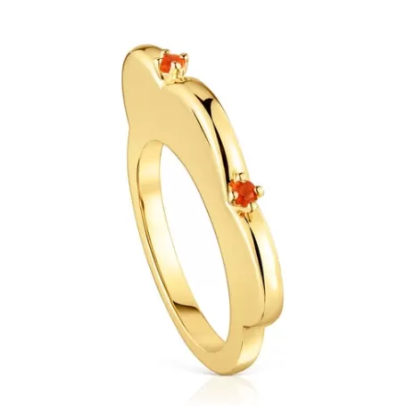 Best Bague fleur argent plaqué or 18 ct et cornaline grande My Other Half Bagues En Argent | Bagues Grands