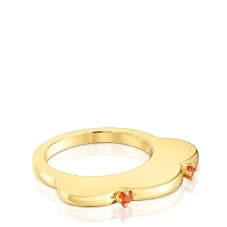 Best Bague fleur argent plaqué or 18 ct et cornaline grande My Other Half Bagues En Argent | Bagues Grands
