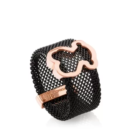 Hot Bague Icon Mesh en acier et argent vermeil rose Bagues En Argent | Moyens Bagues