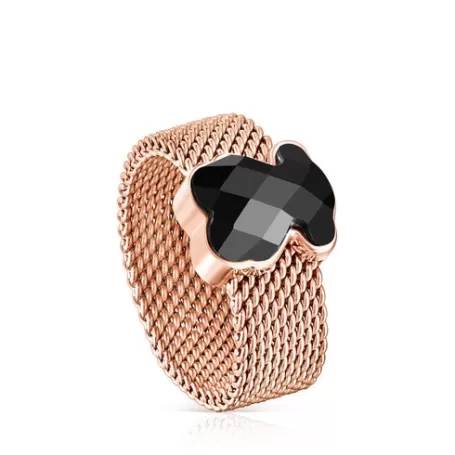 Best Bague Mesh Color en Acier IP rosé et Onyx Bagues En Argent | Bagues Petits
