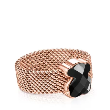 Best Bague Mesh Color en Acier IP rosé et Onyx Bagues En Argent | Bagues Petits