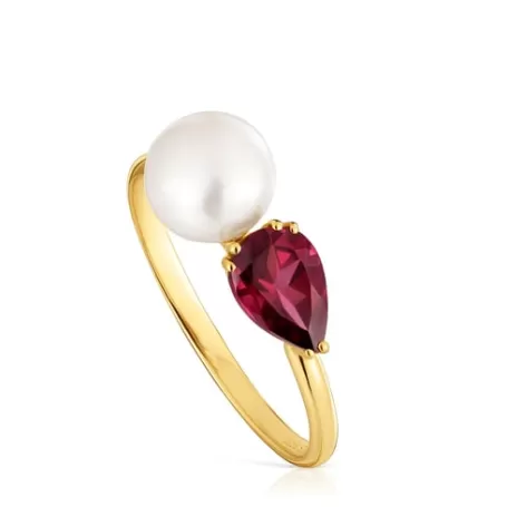 Store Bague or, rhodolite et perle de culture Ivette Bagues En Or