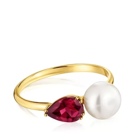 Store Bague or, rhodolite et perle de culture Ivette Bagues En Or