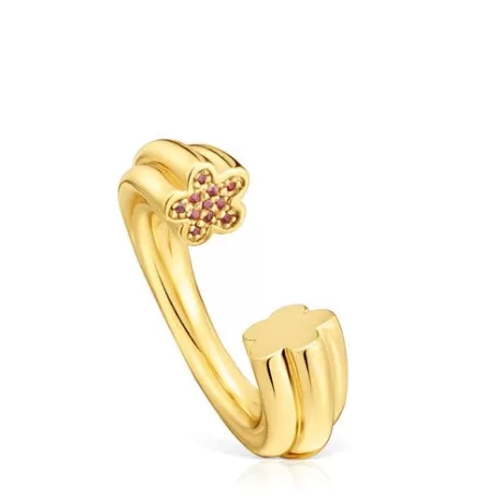 Clearance Bague ouverte en argent plaqué or 18 ct avec motif fleur et rhodolites  1950 Bagues En Argent | Bagues Ouvertes