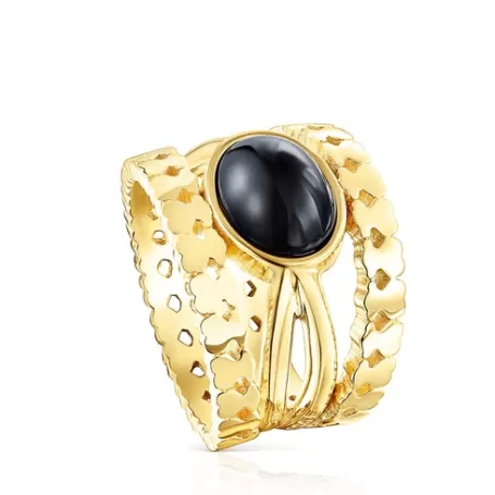 Outlet Bague Straight en Argent vermeil et Onyx Bagues En Argent | Moyens Bagues