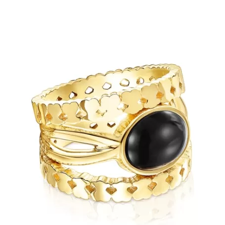 Outlet Bague Straight en Argent vermeil et Onyx Bagues En Argent | Moyens Bagues