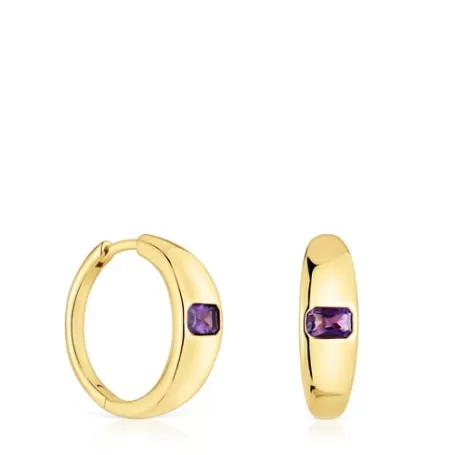 Best Boucles d’oreilles anneaux argent plaqué or 18 ct et améthyste courtes Basic Colors Boucles D'oreilles En Argent | Créoles