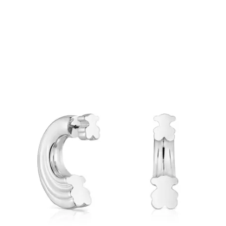 Sale Boucles d’oreilles anneaux en avec motif ourson  1950 Boucles D'oreilles En Argent | Créoles