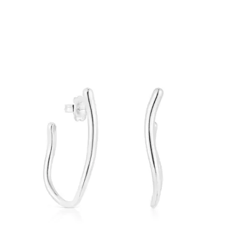 New Boucles d’oreilles anneaux en argent ondulation New Hav Boucles D'oreilles En Argent | Créoles