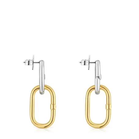 Best Sale Boucles d’oreilles bicolores longues Hold Oval Boucles D'oreilles En Argent | Boucles D'oreilles Longues