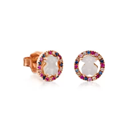 Best Boucles d'oreilles Camille en Argent Vermeil rose avec Nacre et Saphir multicolore Boucles D'oreilles En Argent | Boucles D'oreilles Petits