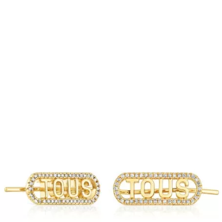 Cheap Boucles d’oreilles grimpantes argent vermeil et diamants Logo Boucles D'oreilles En Argent