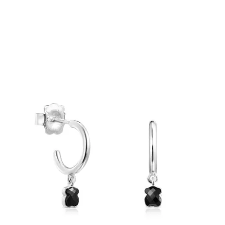 Clearance Boucles d'oreilles Mini Onix en Argent avec Onyx Boucles D'oreilles En Argent | Créoles