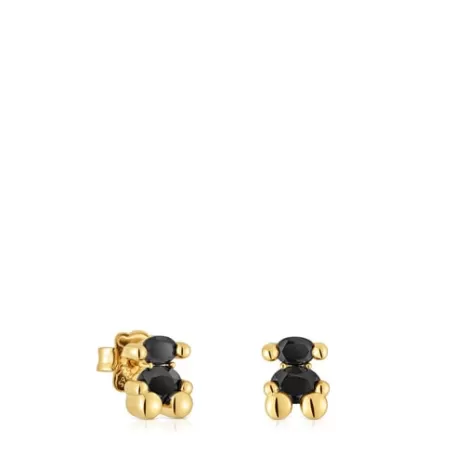 Best Boucles d’oreilles motif ourson en argent plaqué or 18 ct et onyx 8 mm Color Bear Boucles D'oreilles Petits