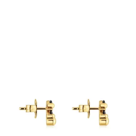 Best Boucles d’oreilles motif ourson en argent plaqué or 18 ct et onyx 8 mm Color Bear Boucles D'oreilles Petits