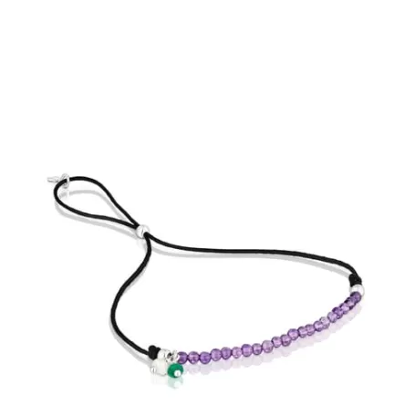 Cheap Bracelet Camille en nylon noir avec améthystes Bracelets En Argent | Bracelets En Cordon Et Fil