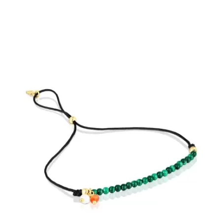 Cheap Bracelet Camille en nylon noir avec malachites Bracelets En Argent | Bracelets En Cordon Et Fil