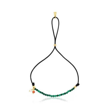 Cheap Bracelet Camille en nylon noir avec malachites Bracelets En Argent | Bracelets En Cordon Et Fil