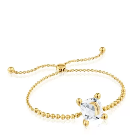 Best Sale Bracelet chaîne avec éléments en argent plaqué or 18 ct et quartz cristal de roche Color White Bracelets Chaîne