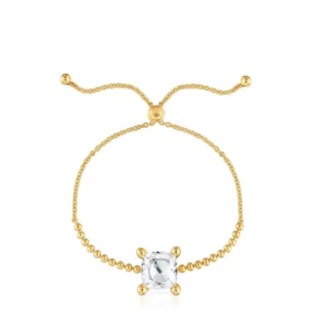 Best Sale Bracelet chaîne avec éléments en argent plaqué or 18 ct et quartz cristal de roche Color White Bracelets Chaîne