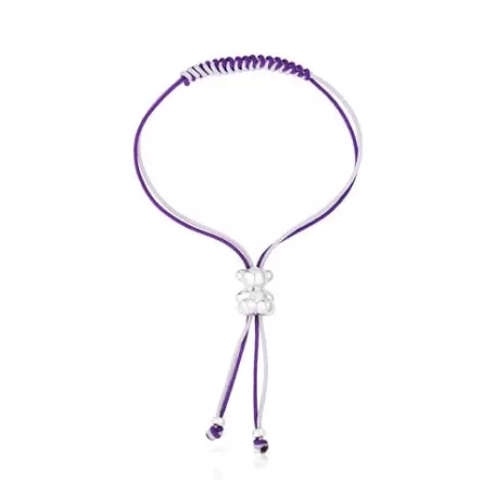 Best Sale Bracelet en cordon lilas et mauve avec ourson en argent Bold Bear Bracelets En Argent | Bracelets En Cordon Et Fil