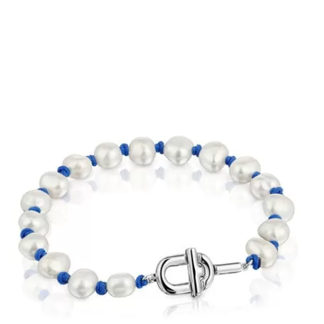 Cheap Bracelet en nylon bleu, et perles de culture MANIFESTO Bracelets En Argent | Bracelets En Perles