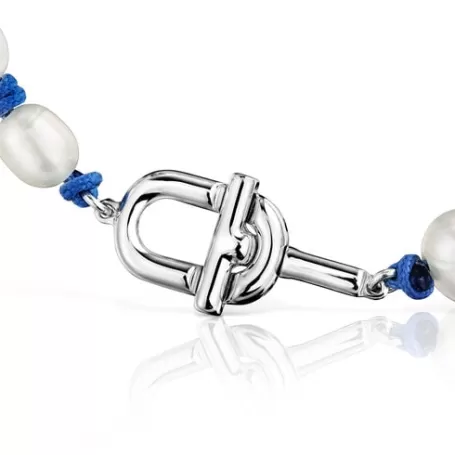 Cheap Bracelet en nylon bleu, et perles de culture MANIFESTO Bracelets En Argent | Bracelets En Perles