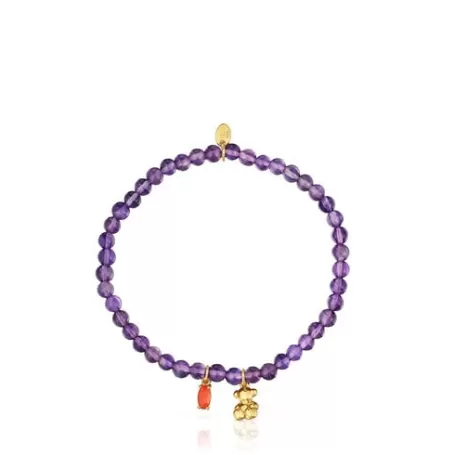 Cheap Bracelet élastique en argent plaqué or, améthyste et cornaline Bold Bear Bracelets En Argent | Bracelets En Billes