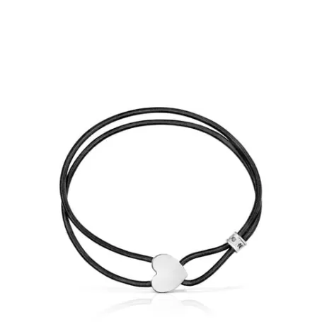 Shop Bracelet élastique Sweet Dolls noir avec cœur en argent Bracelets En Argent | Bracelets En Cordon Et Fil