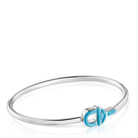 Flash Sale Bracelet manchette en argent et motif bleu MANIFESTO Bracelets En Argent | Bracelets Manchette