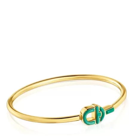 Best Sale Bracelet manchette en argent plaqué or 18 ct et motif vert MANIFESTO Bracelets En Argent | Bracelets Manchette