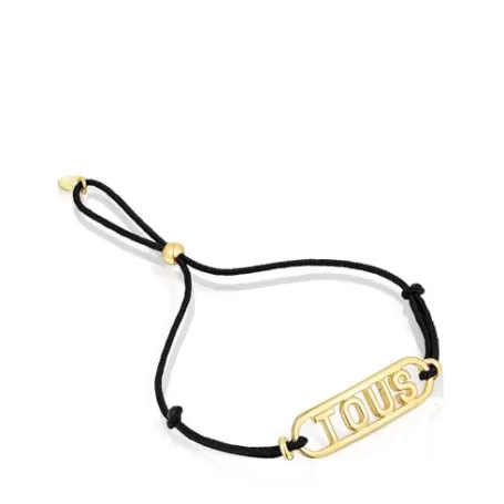 Outlet Bracelet nylon noir et argent vermeil Logo Bracelets En Argent | Bracelets En Cordon Et Fil