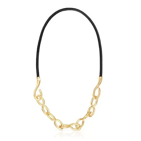 Discount Collier Bent en argent vermeil et cuir Colliers En Argent | Colliers Courts