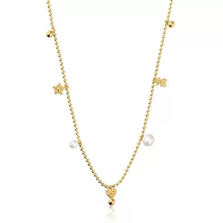 Best Collier en argent plaqué or 18 ct, perles de culture et motifs court Grain Colliers En Argent