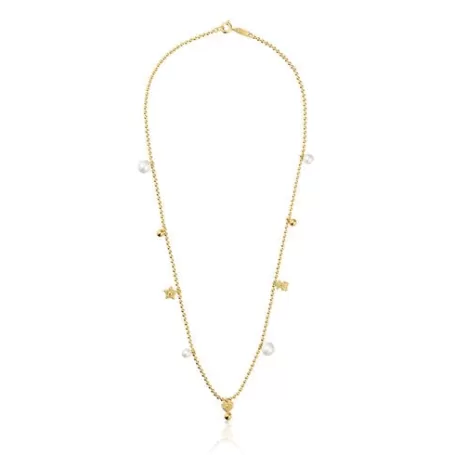 Best Collier en argent plaqué or 18 ct, perles de culture et motifs court Grain Colliers En Argent
