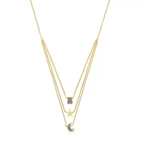 Outlet Collier Nocturne en Or Vermeil, Diamants et Perle Colliers En Argent | Colliers Courts