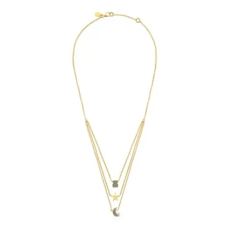 Outlet Collier Nocturne en Or Vermeil, Diamants et Perle Colliers En Argent | Colliers Courts