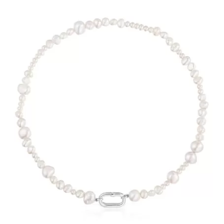 Best Collier ras du cou avec perles de culture et anneau en argent Hold Oval Colliers En Argent | Ras De Cou