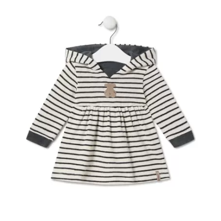 Sale Girl´s hooded dress in Black ecru Bébé