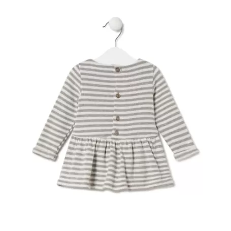 Sale Girls striped dress with bear in Grey ecru Bébé