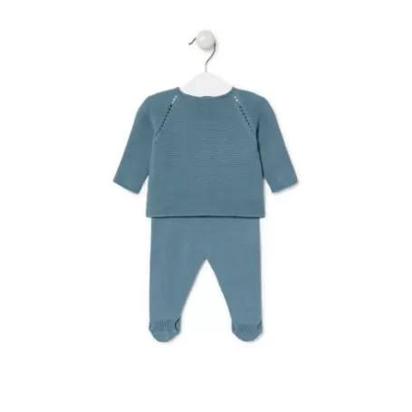 Outlet Knitted baby outfit in Tricot blue Bébé