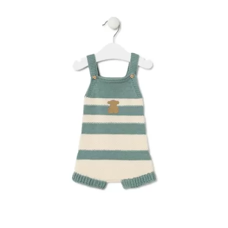 New Knitted baby romper in Tricot stripy green Bébé