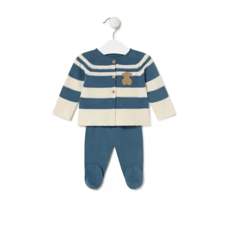 Online Knitted baby set in Tricot stripy blue Bébé