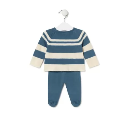 Online Knitted baby set in Tricot stripy blue Bébé